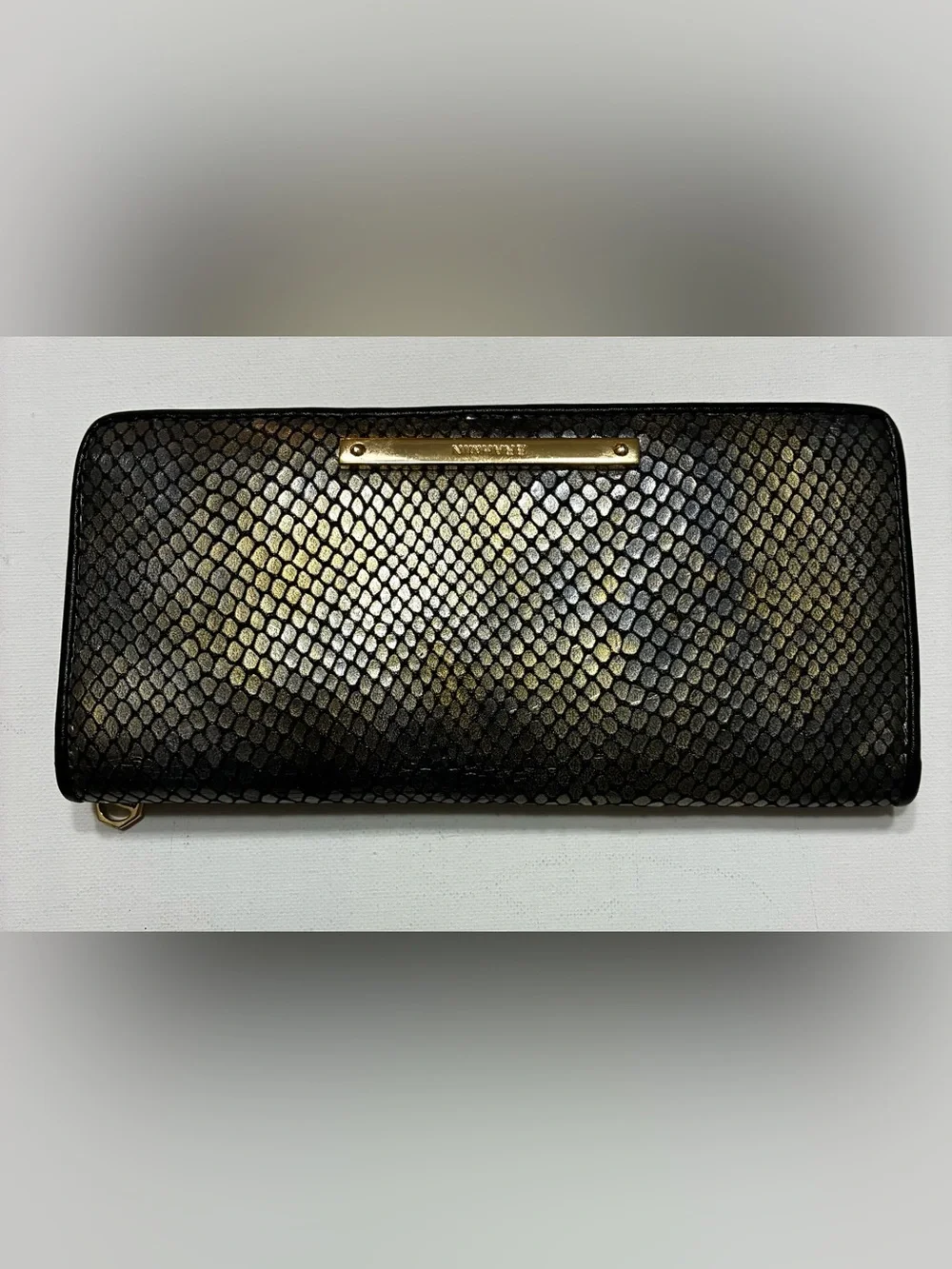 Brahmin EUC Snake-Embossed Leather Wallet - Black and Gold